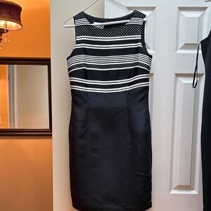 Talbots SILK Midi dress Black and White Striped Size 10 lined sleeveless silk